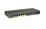 NETGEAR 8-port 10/100/1000 Mbps (including 4 PoE) ProSafe Plus switch with external power supply and Green features, managed via GUI, PoE budget up to 45W