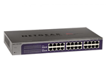 NETGEAR 24-port 10/100 Mbps switch ProSafe Plus with internal power supply and Green features, managed via GUI (for rack-mount)